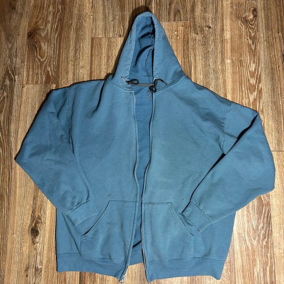 Faded Blue Fruit Of Loom Zip-Up Hoodie - Picture 5 of 7